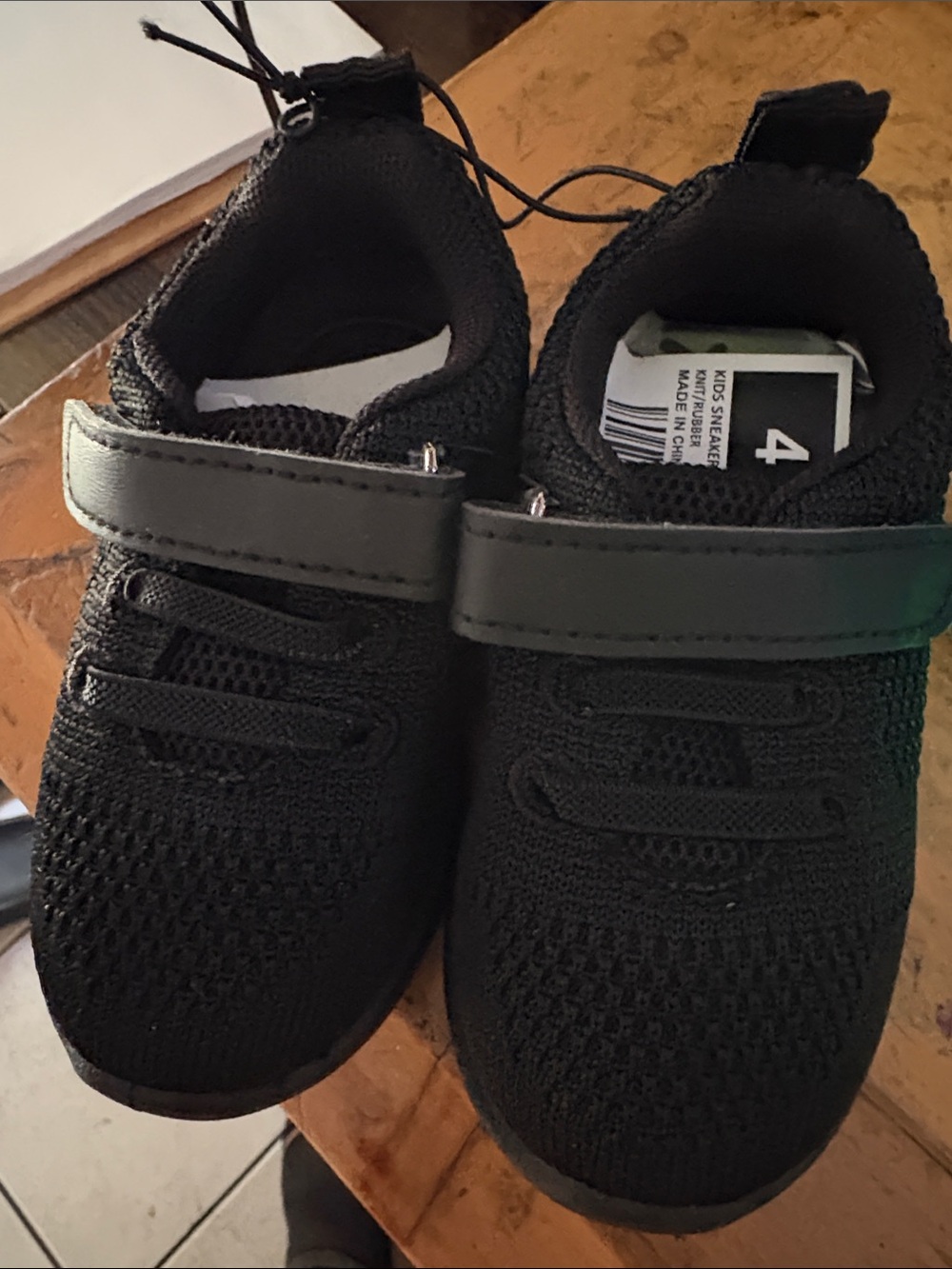 Kids Black Knit Athletic Shoes with Hook-and-Loop Strap